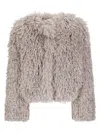 Tagliatore Cropped Textured Coat With Fluffy Faux Fur Exterior In Gray