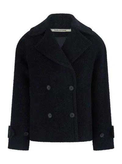 Tagliatore Short Jacket With Classic Collar And Tech Fabric In Blue