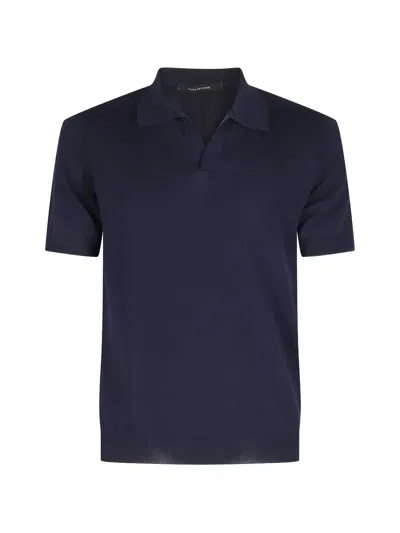 Tagliatore Short Sleeve Polo Shirt In Blue
