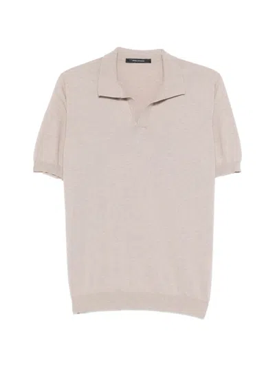 Tagliatore Short Sleeve Split Neck Polo - Size 48 In Neutral