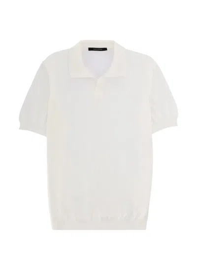 Tagliatore Soft Cotton Ribbed Polo Shirt In White