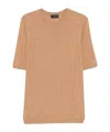 Tagliatore Ribbed Fitted T-shirt With Classic Crew Neckline In Nude
