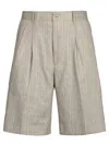 Tagliatore Striped Beige Linen Bermuda Shorts In Beige