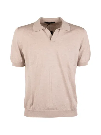 Tagliatore Short-sleeve Knitted Polo Shirt In Neutral
