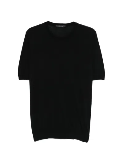 Tagliatore Short-sleeved Cotton Sweater With Ribbed Edges In Nero