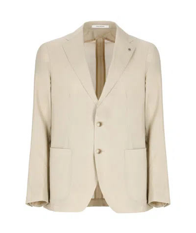 Tagliatore Wool And Silk Blend Blazer In Neutral