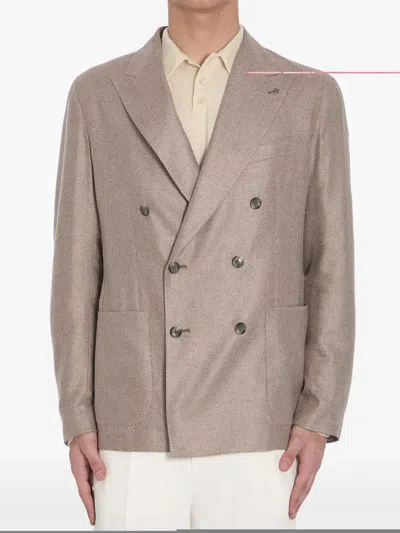Tagliatore Men Double-breasted Silk Jacket In Beige