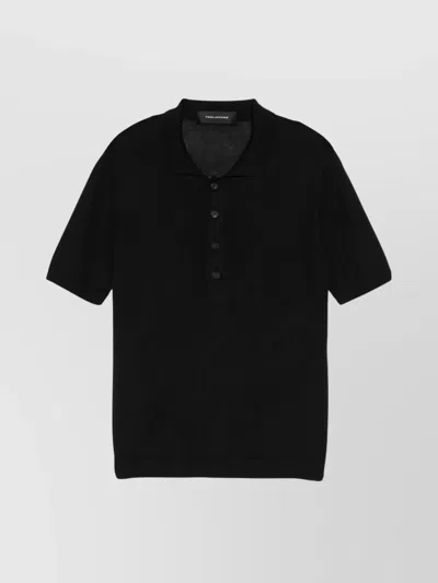 Tagliatore Silk Blend Short Sleeve Polo Shirt In Black