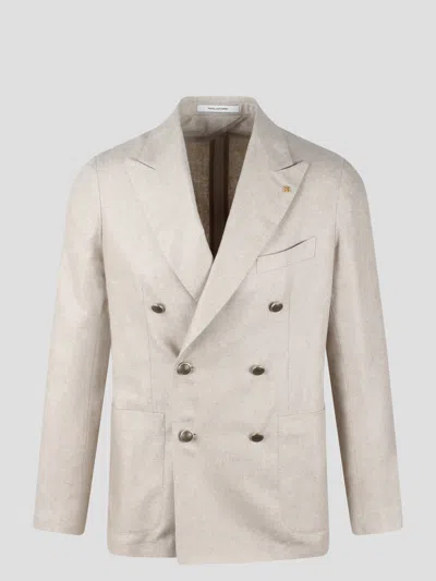 Tagliatore Silk Double-breasted Blazer In Neutrals