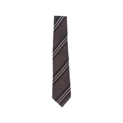Tagliatore Silk Waffle Knit Diagonal Stripe Necktie In Brown