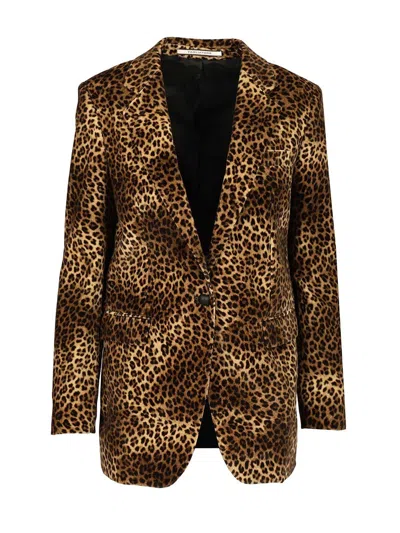 Tagliatore Single Breast Blazer Animalier Jackets Animalier In Brown