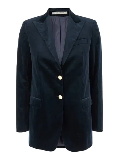 TAGLIATORE BLUE SINGLE-BREASTED JACKET WITH PEAK REVERS IN STRETCH COTTON WOMAN