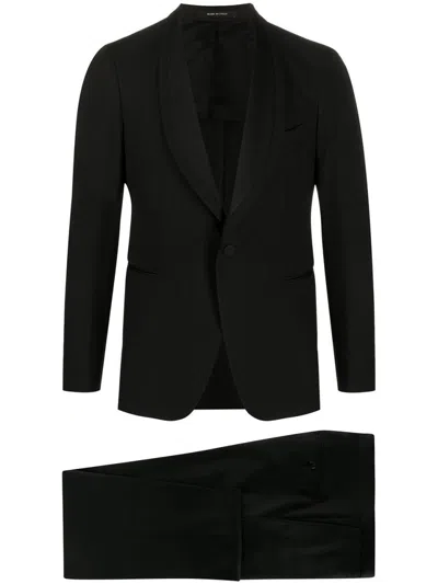 TAGLIATORE SINGLE-BREASTED BLACK SUIT WITH NOTCHED LAPELS