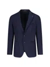 Tagliatore Montecarlo Blue Single-breasted Jacket With Notched Revers In Silk Man