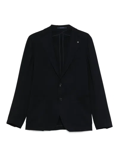 Tagliatore Ribbed-knit Blazer With Tailored Fit In Black