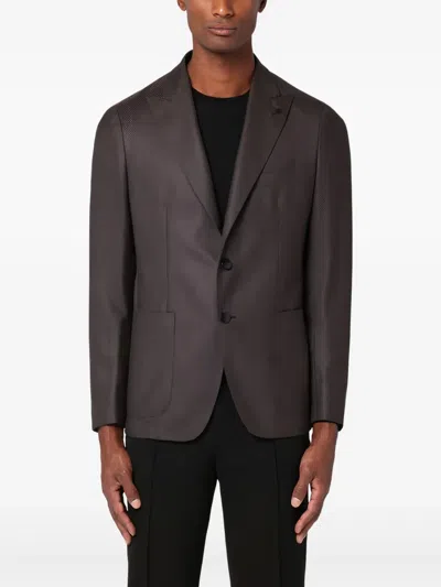 Tagliatore Brown Single-breasted Jacket In Wool And Cashmere Men