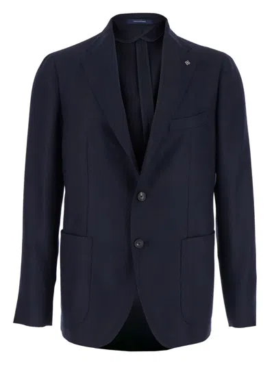 Tagliatore Blue Single-breasted Jacket With Notched Revers