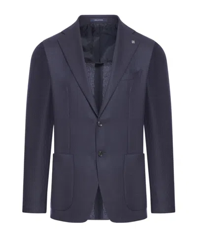 TAGLIATORE PIQUE-TEXTURE SINGLE-BREASTED BLAZER