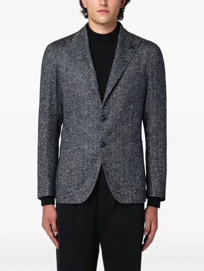 Tagliatore Green Herringbone Single-breasted Jacket In Gray