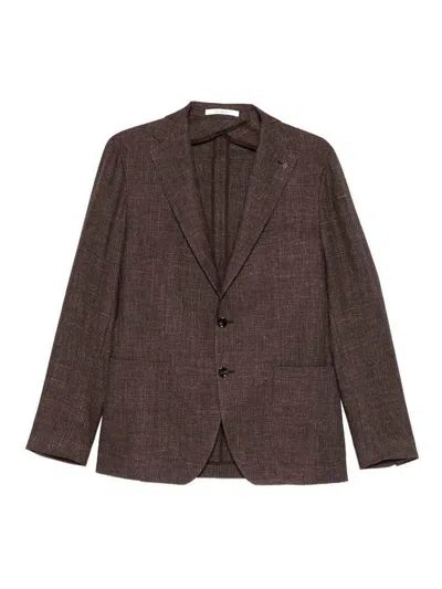 Tagliatore Single-breasted Blazer In Linen And Cotton In Brown