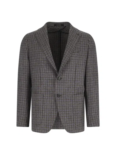 Tagliatore Single-breasted Blazer In Multicolor Houndstooth Pattern In Black