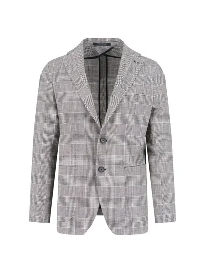 Tagliatore Single-breasted Blazer In Virgin Wool And Linen Blend In White