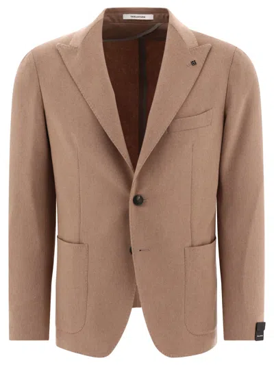 Tagliatore Single-breasted Blazer Jackets Beige In Brown