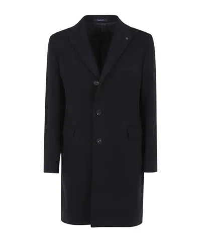 Tagliatore Single-breasted Brooch-detail Coat In Black