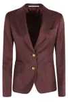 Tagliatore Single-breasted Burgundy Blazer With Gold Accents In Brown