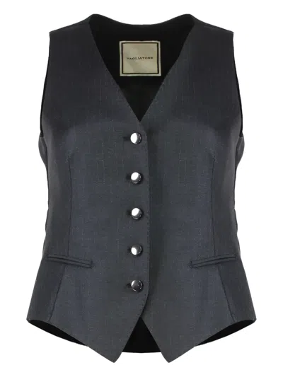 Tagliatore Single-breasted Chalk-stripe Waistcoat In Black