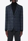 Tagliatore Blue Single-breasted Checked Jacket In Blue