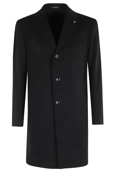 Tagliatore Single-breasted Cut-off Coat With Cashmere Blend In Black