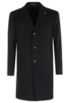 Tagliatore Single-breasted Cut-off Coat With Cashmere Blend In Black