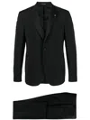 Tagliatore Blue Tailored Suit With Satin Lapel And Shoulders