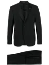 Tagliatore Blue Tailored Suit With Satin Lapel And Shoulders