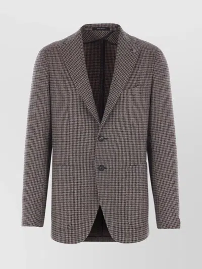 TAGLIATORE SINGLE-BREASTED HOUNDSTOOTH BLAZER WITH FRONT AND BACK POCKETS
