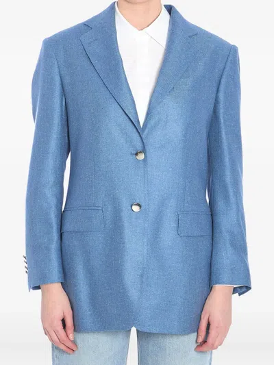 Tagliatore Peak Lapel Silk Jacket With Rear Vent In Blue