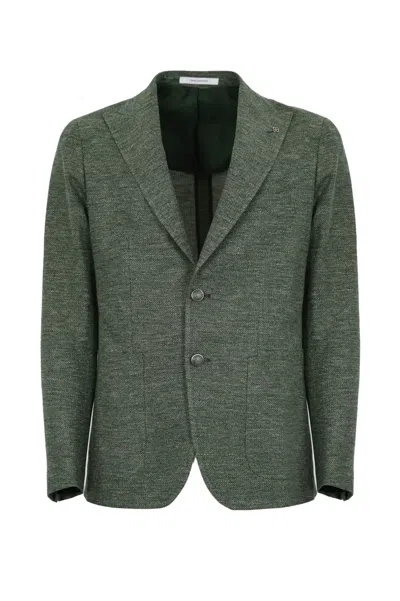Tagliatore Single-breasted Jacket In Linen And Cotton Blend In Green