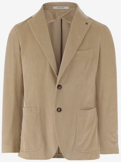 Tagliatore Single-breasted Jacket In Stretch Cotton Velvet In Brown