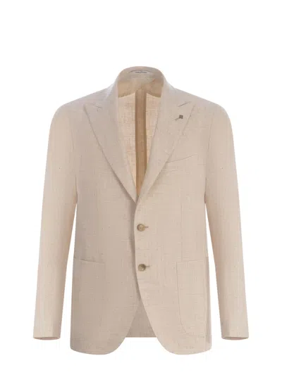 Tagliatore Single-breasted Jacket  In Linen And Cotton In Beige Chiaro
