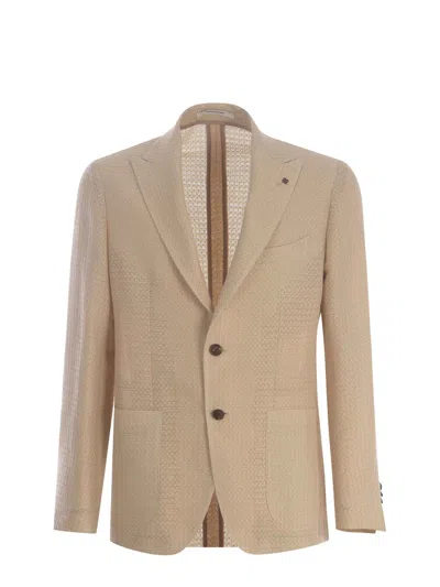 Tagliatore Single-breasted Jacket  Made Of Linen And Viscose In Beige