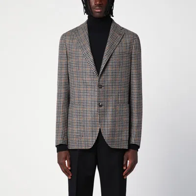 Tagliatore Single-breasted Jacket With Wool Vichy Pattern In Beige