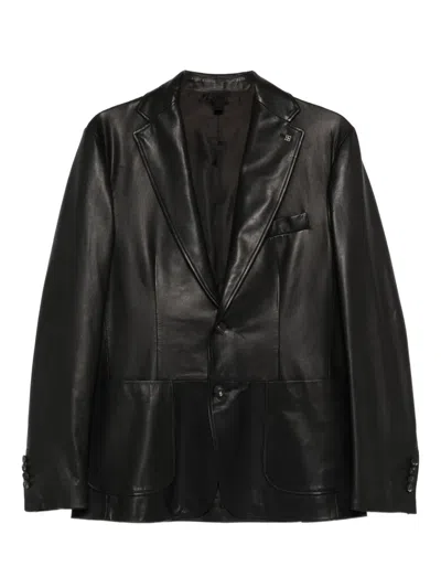 Tagliatore Single-breasted Leather Blazer In Black
