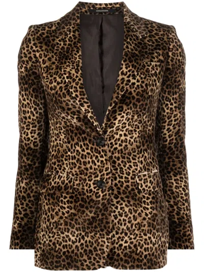 Tagliatore Single-breasted Leopard-print Blazer In Brown
