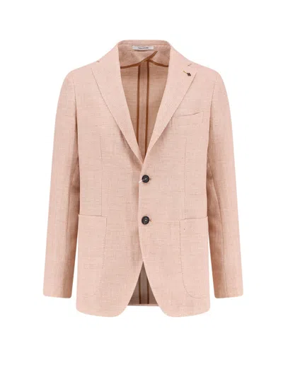 Tagliatore Single-breasted Linen And Virgin Wool Blazer In Pink