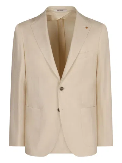 Tagliatore Cashmere Blazer With Two-button Closure And Notched Lapels In Neutral