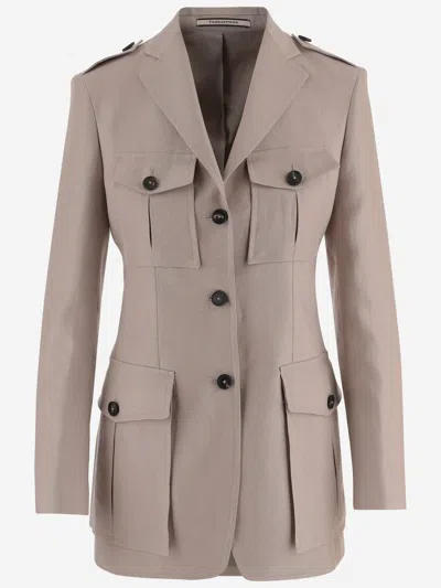 Tagliatore Single Breasted Linen Jacket In Brown