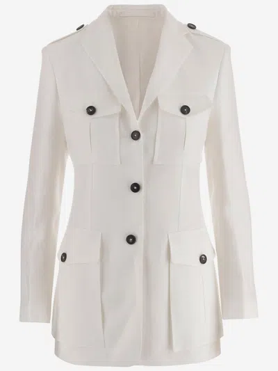 Tagliatore Single Breasted Linen Jacket In White