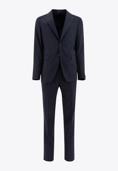 Tagliatore Single-breasted Pinstriped Wool Suit In Blue