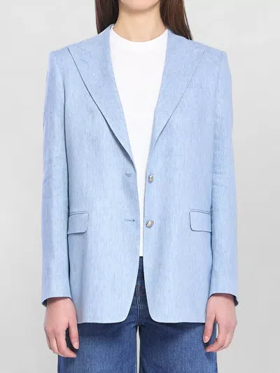 Tagliatore Single Breasted Stretch Linen Cotton Jacket In Blue